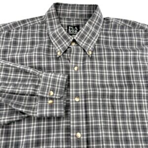 Jos. A Banks Mens XXL Traveler Collection Flannel Long Sleeve Shirt Gray Plaid